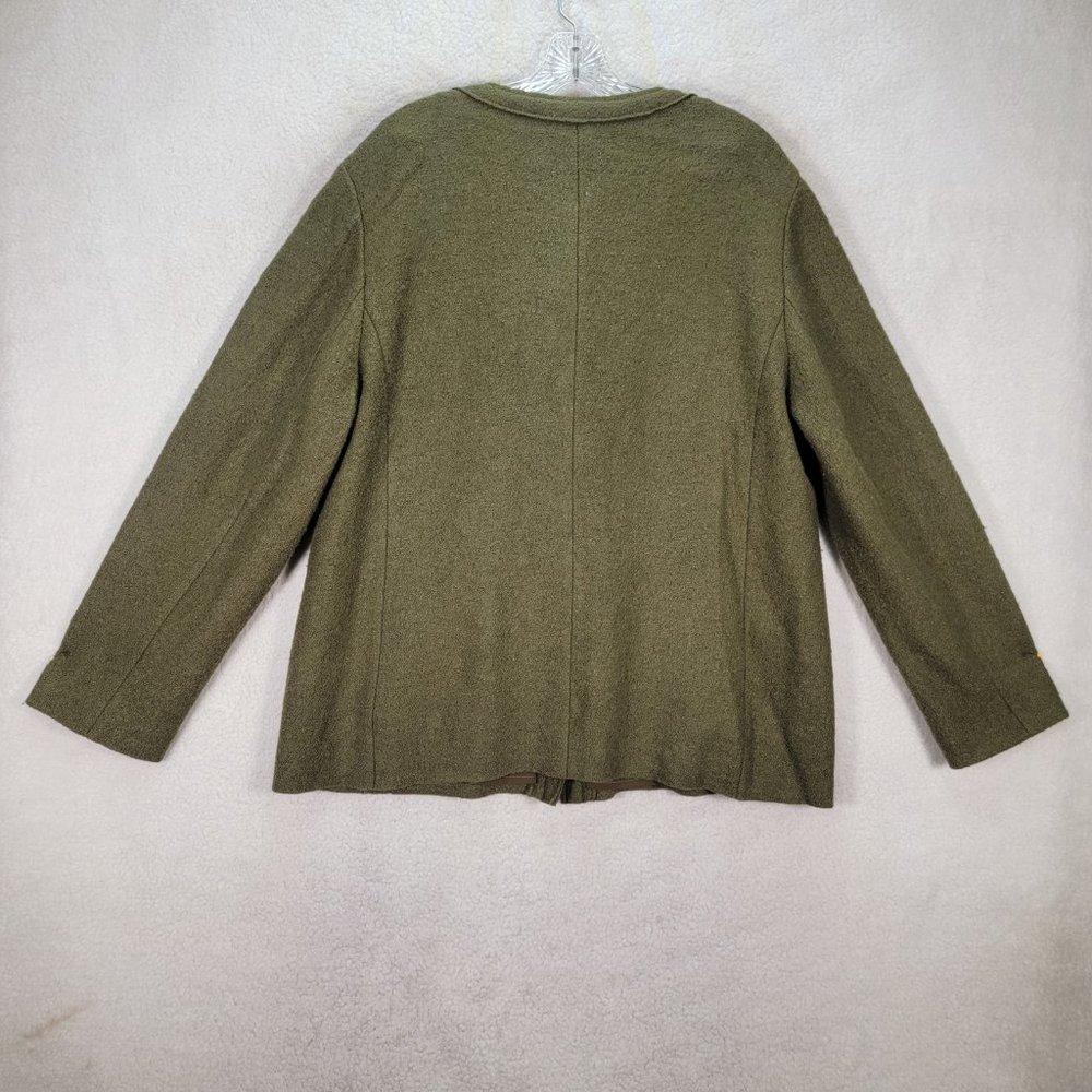 Y2K Chico's Green Wool Blend Ruffled Round Neck Button Up Maximalist Jacket Coat - Picture 11 of 15